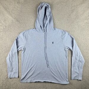 Polo Ralph Lauren Hoodie Sweatshirt Mens L Blue Pullover Pony Logo Hooded